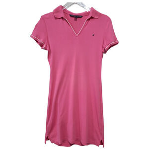 Tommy Hilfiger Womens Medium Dress Midi Pink Polo Preppy Style 100% Cotton